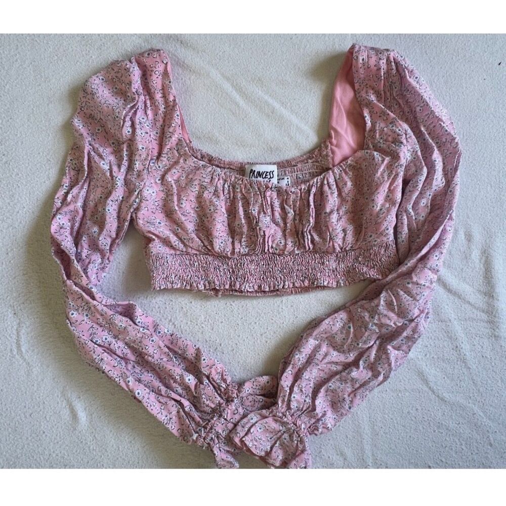 Princess Polly Susanna Smocked Floral Long Sleeve Crop Top Size 0
